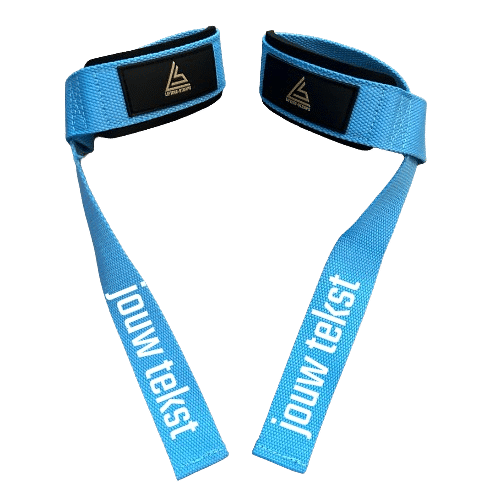 lifting straps aqua blauw personaliseerbaar